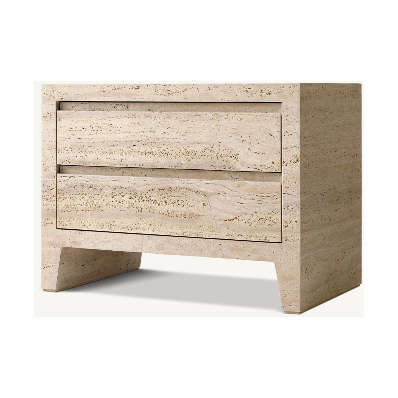 SHIHUI Natural Stone Marble Furniture Nightstands Modern Night Stand Bedside Beige Travertine End Tables With Drawers