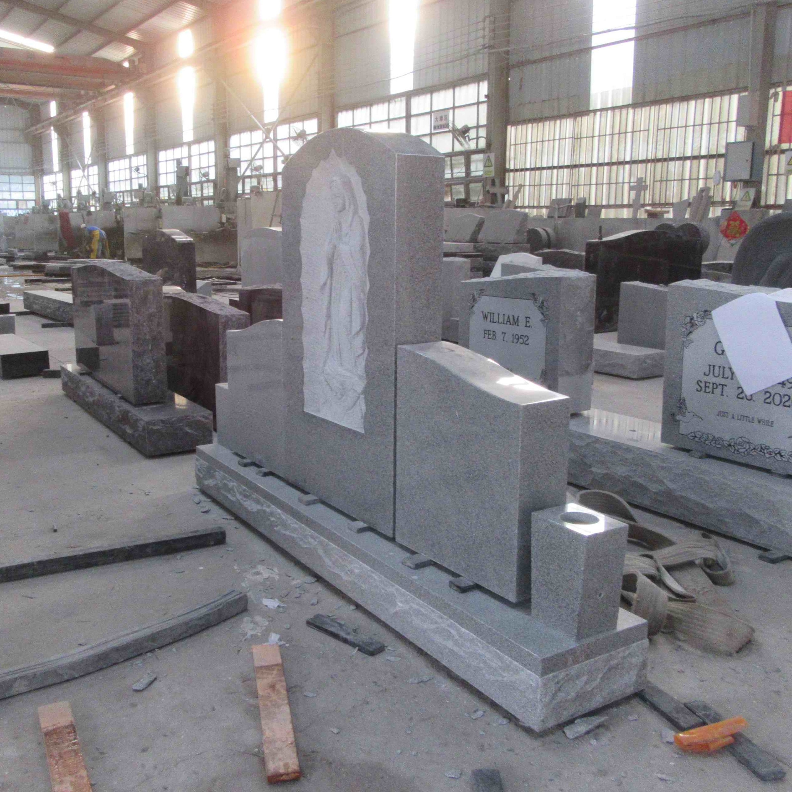 SHIHUI Mary Carving White Granite Headstones With Wings