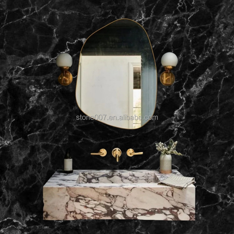 SHIHUI Custom Rectangle Bathroom Wash Basin Powder Room Handmade Wall Mount Calacatta Viola Marble Sinks Vanity Sink Basin