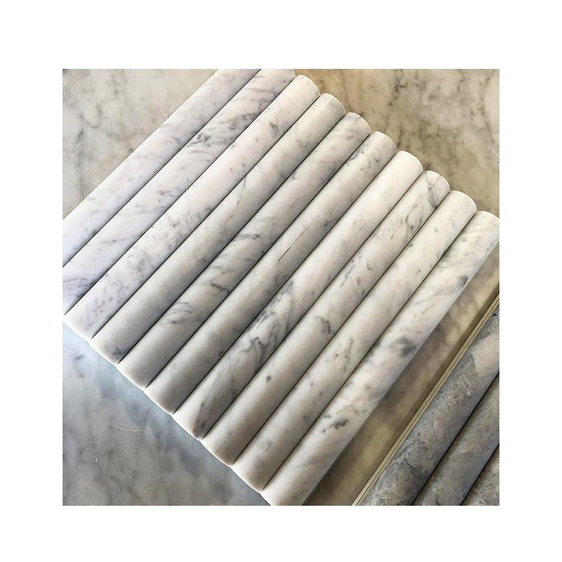 Curve fluted Marble Tiles Pencil trim door panels bianco carrarra customized fluted travertine stone mosaic wall tiles shower