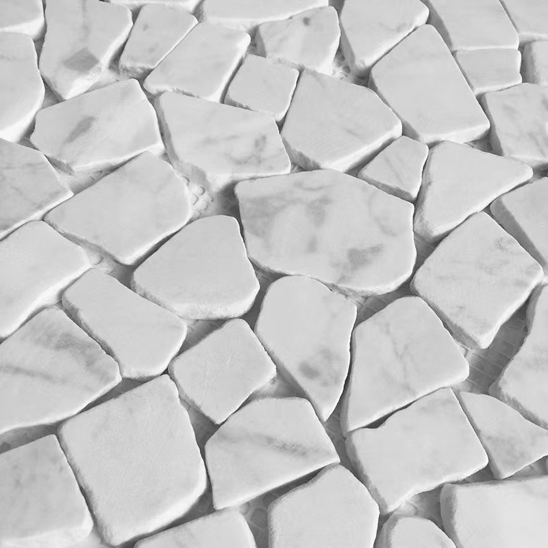 Irregular White Carrara Broken Marble Stone Mosaic Tile Meshed marble mosaic tile kitchen backsplash floor tiles galala bianco