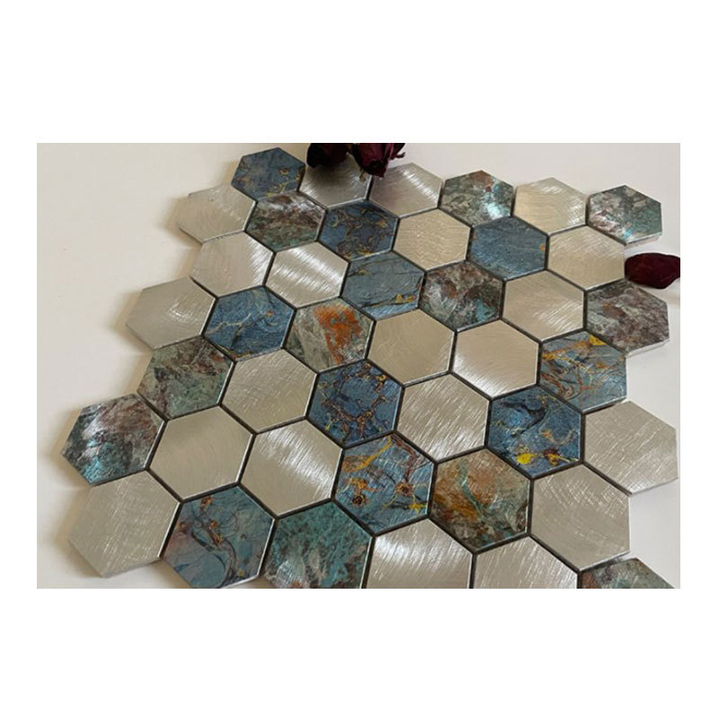 Stainless steel metal mosaic tile blue series wall decoration 300*304*4mm metal mosaic tile mosaico bath shower tiles