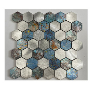 Stainless steel metal mosaic tile blue series wall decoration 300*304*4mm metal mosaic tile mosaico bath shower tiles