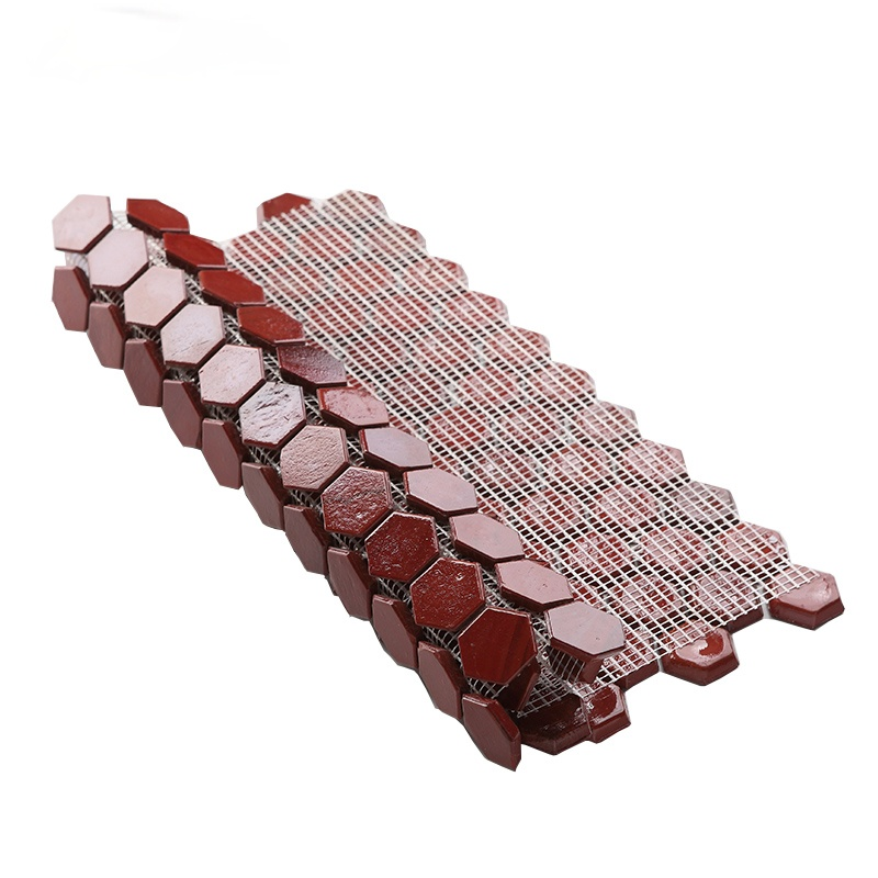 Antique Glass Mosaic Tile Hexagon Dark Red dull Mosaic Bathroom Tile Brick porcelain brick exterior tile