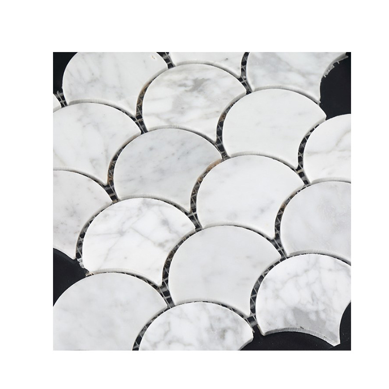 Fan shape Marble mosaic tile fish scale pattern background bathroom flooring wall tiles kitchen backsplash