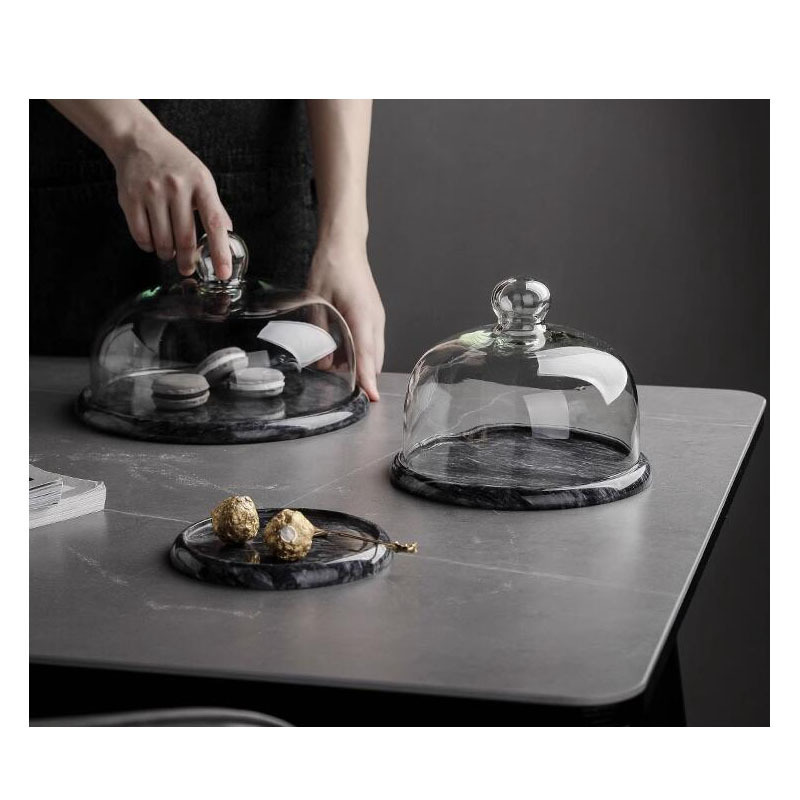 Display Marble plate serving tray snack stand table top organizer Marble inlay plate with glass color