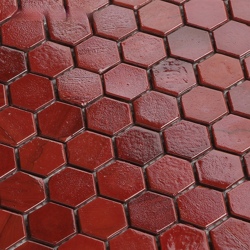 Antique Glass Mosaic Tile Hexagon Dark Red dull Mosaic Bathroom Tile Brick porcelain brick exterior tile