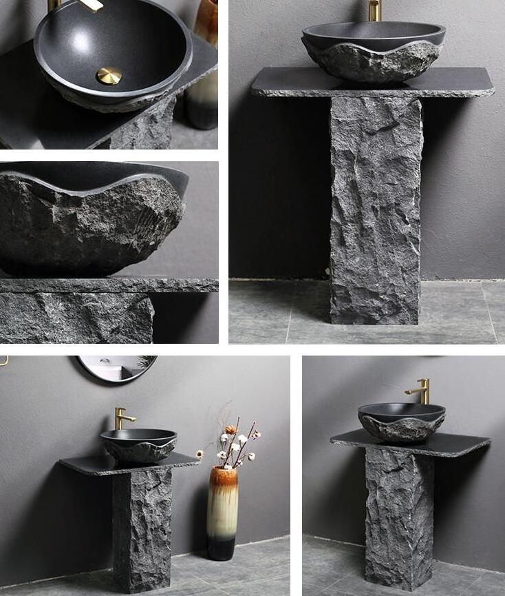 Black granite pedestal sink bathroom stone sink granite Washing basin manufacturer wholesaler cheap sink