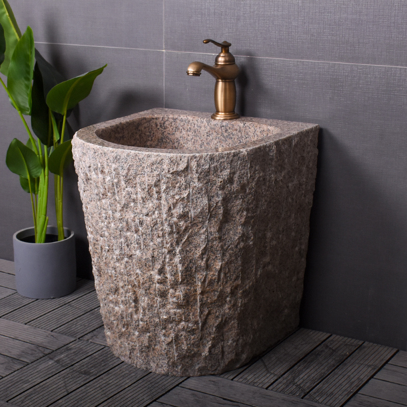 Antique brown Granite Basin Pedestal Sink Stone bathroom sink Washing  tub free standing Vessel Vintage decor brown bowl