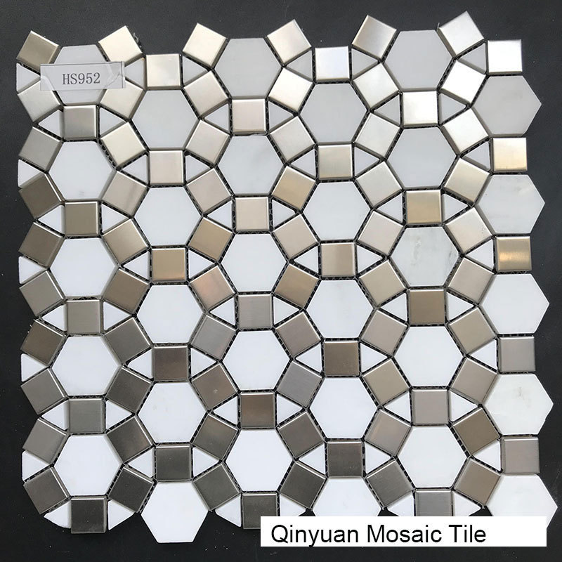 Stainless steel mosaic mix stone decorative mosaic tile trim  metal mosaico gold mosaic panel bathroom backsplash Marble hot