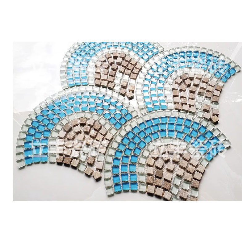 Fan pattern glass mosaic tile crystal  bathroom floor Tile Wall square chips marble kitchen backsplash moroccan style