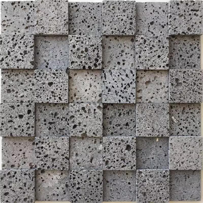 Lava stone mosaic tile square chips 3d volcanic lava stone tile basalt natural lava rock stone basalt outdoor indoor tiles