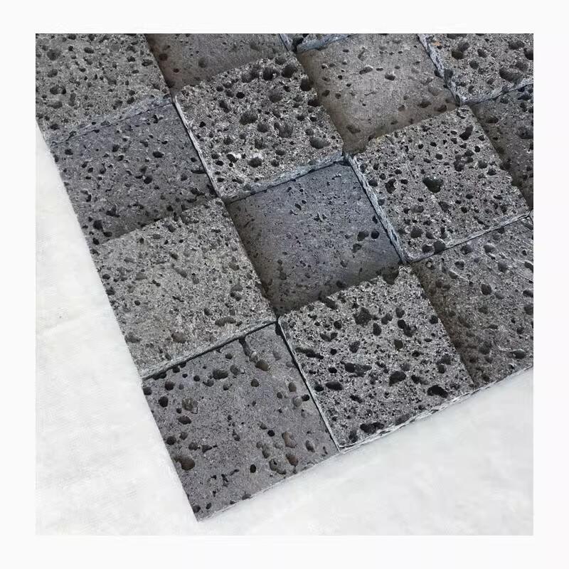 Lava stone mosaic tile square chips 3d volcanic lava stone tile basalt natural lava rock stone basalt outdoor indoor tiles