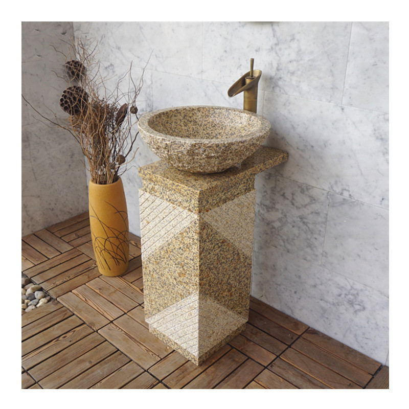 G682 gold granite pedestal sink stone bathroom sink granite farm Washing standing Vessel hotel outdoor whole stone block