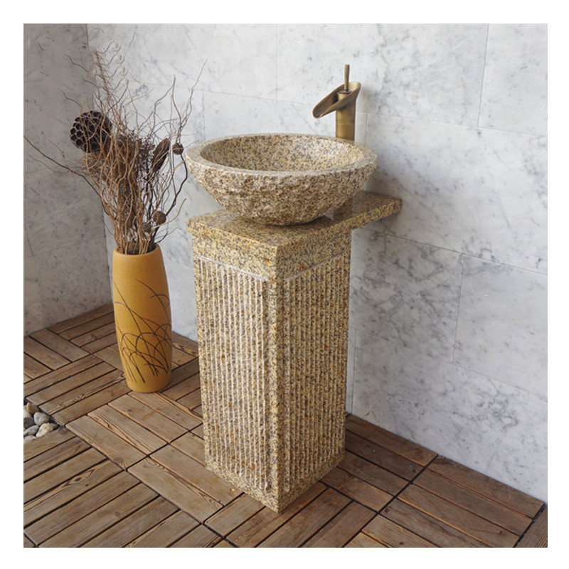 G682 gold granite pedestal sink stone bathroom sink granite farm Washing standing Vessel hotel outdoor whole stone block