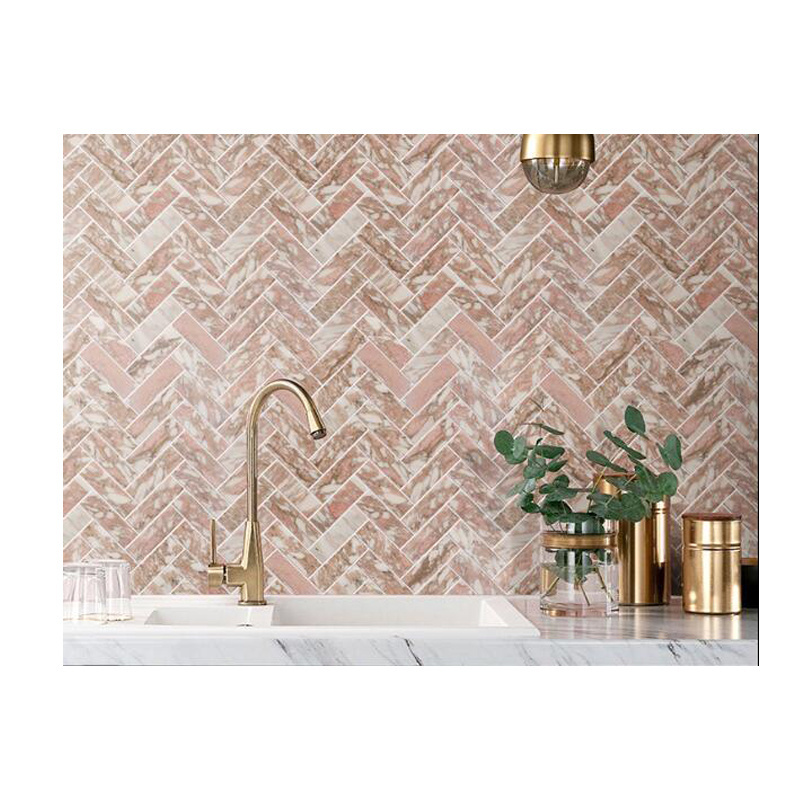 Red Marble mosaic tile bathroom wall floor tiles natural stone pink chevron herringbone customized tiles mosaik mosaico