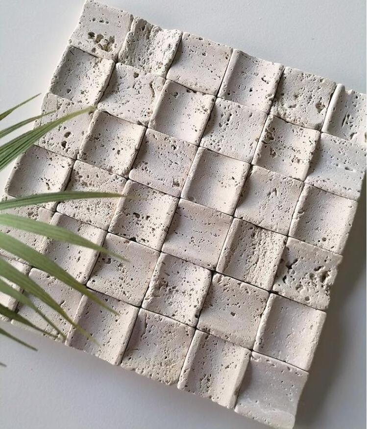 square Beige travertine tile square mosaic decor travertine tiles outdoor travertine flooring 1cm thick Mosaic