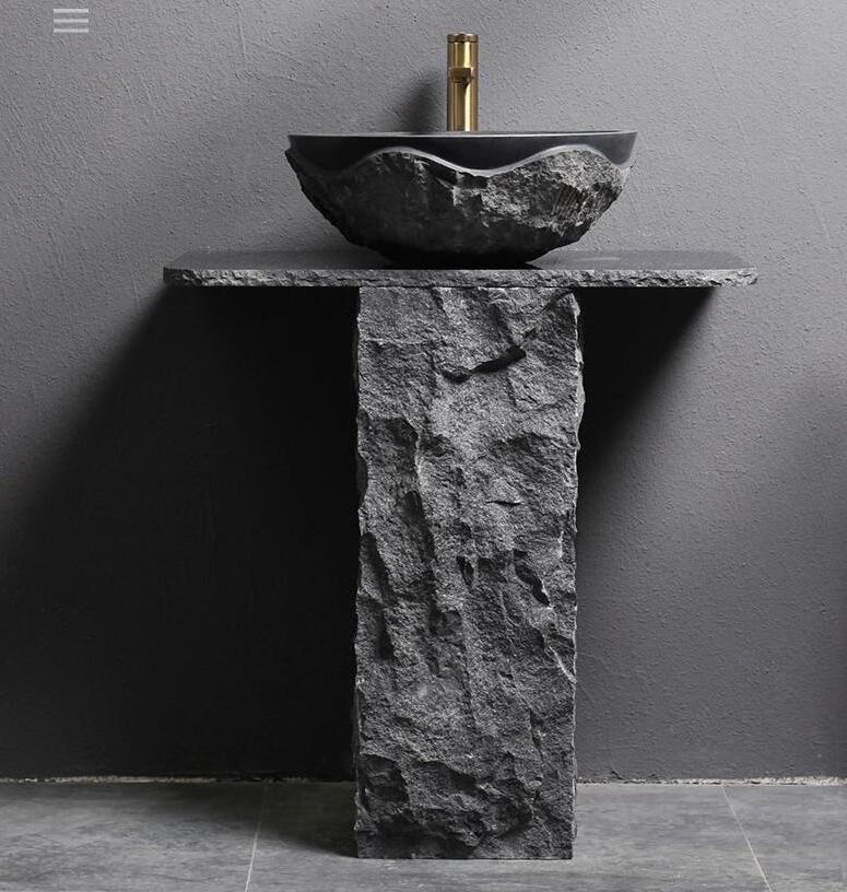 Black granite pedestal sink bathroom stone sink granite Washing basin manufacturer wholesaler cheap sink