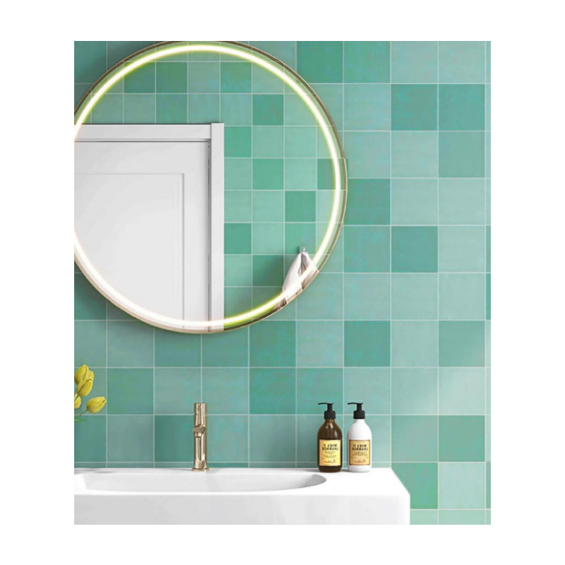 Square ceramic tile light green 3 colors combination hot handmade porcelain tiles wave surface solid color interior tile