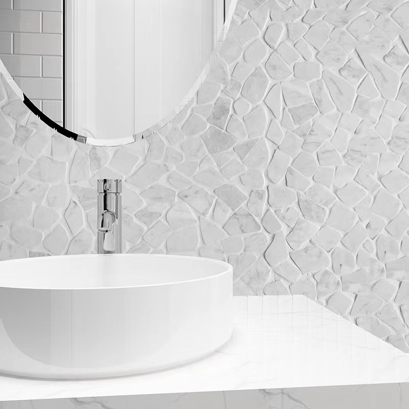 Irregular White Carrara Broken Marble Stone Mosaic Tile Meshed marble mosaic tile kitchen backsplash floor tiles galala bianco