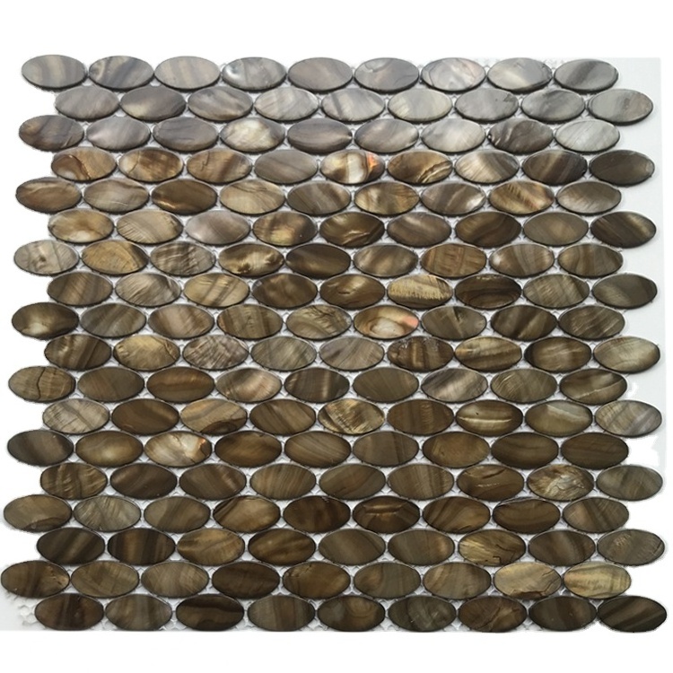 Pebble mosaic tile mother of pearl oval self-adhensive peel and stick back splash door panel shell mosaic bathroom tile