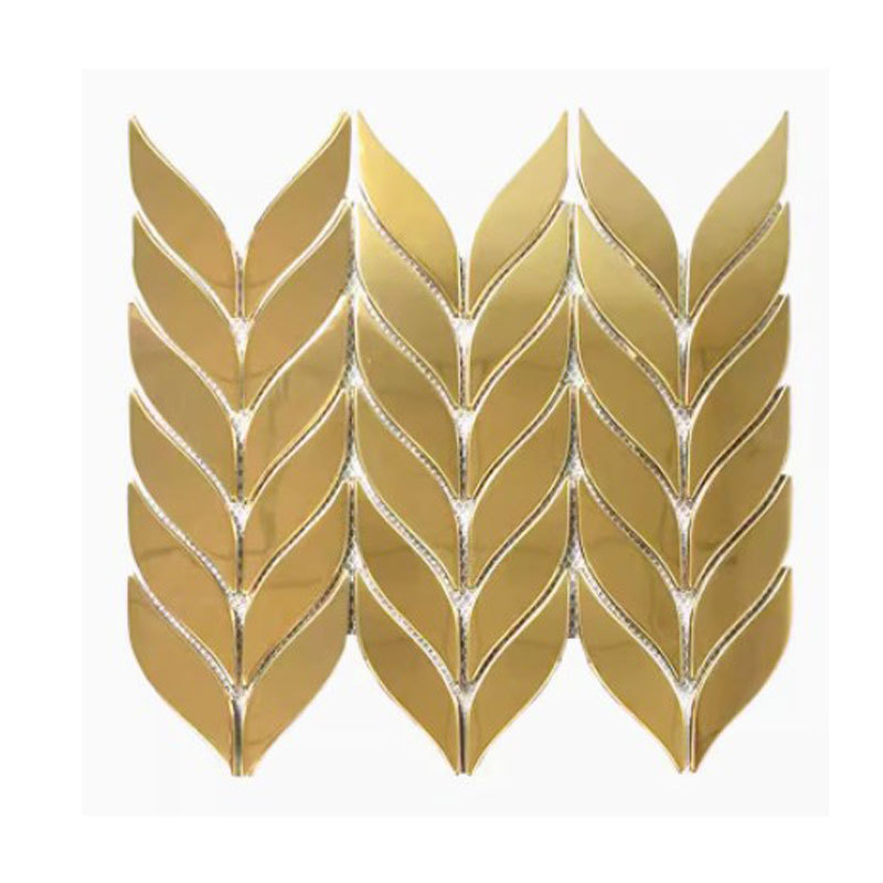 gold mosaic stainless steel leaf pattern salon bar club restaurant bathroom metal mosaic shape metal mosaic tile for interior wa