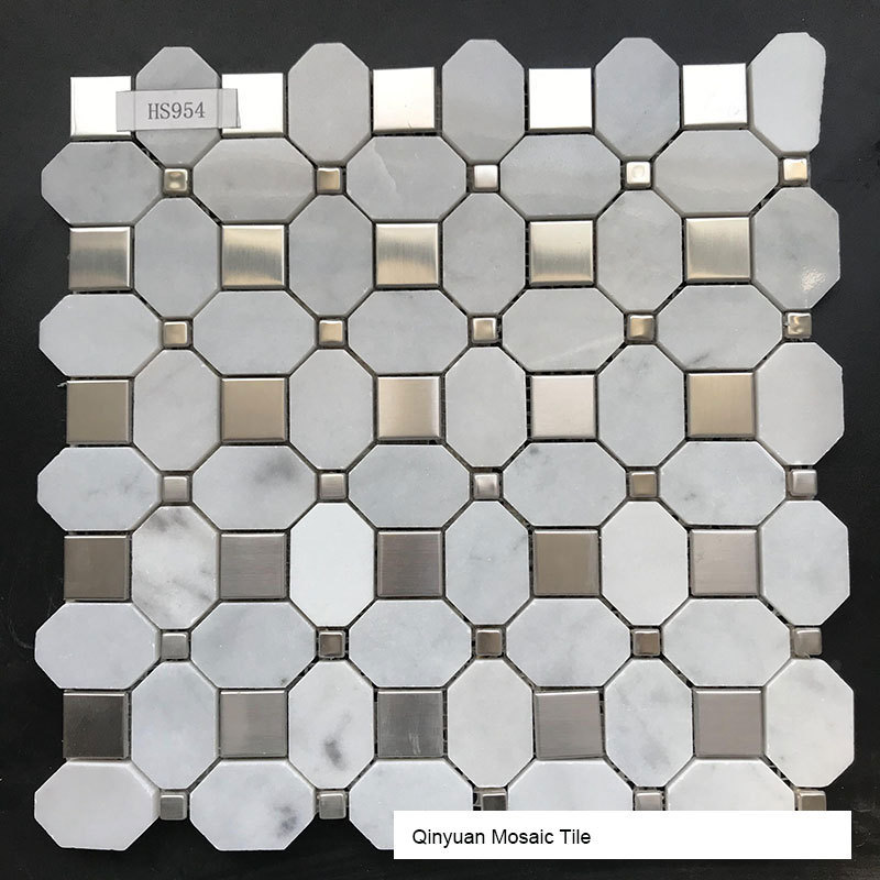 Stainless steel mosaic mix stone decorative mosaic tile trim  metal mosaico gold mosaic panel bathroom backsplash Marble hot