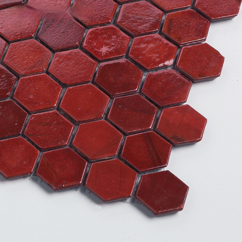 Antique Glass Mosaic Tile Hexagon Dark Red dull Mosaic Bathroom Tile Brick porcelain brick exterior tile