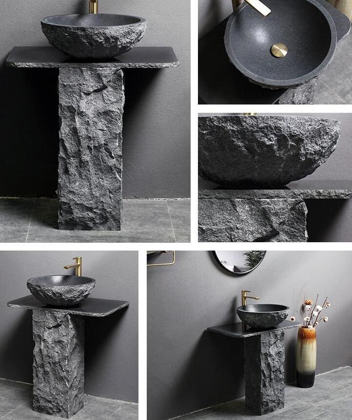 Black granite pedestal sink bathroom stone sink granite Washing basin manufacturer wholesaler cheap sink