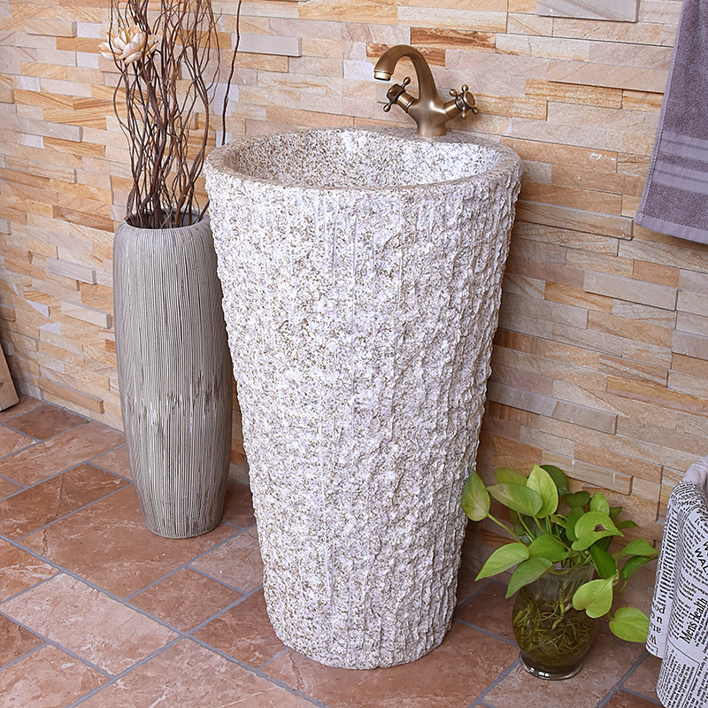 Light grey pedestal sink Freestanding stone bathroom sink granite farm house Washing basin rough antique decor