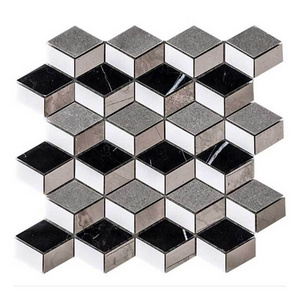 Rhombus marble mosaic tile classic black white  pattern accent bathroom flooring wall tiles kitchen contemporary