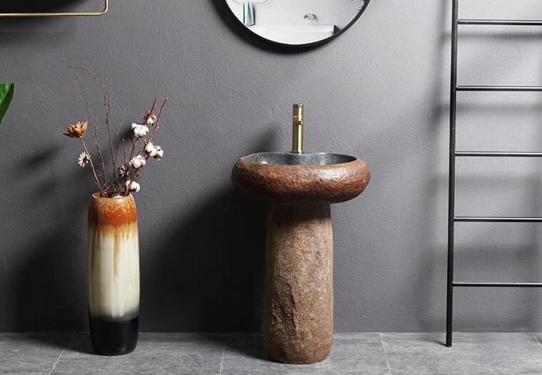 River stone Pedestal sink bathroom basins farm house granite washing bowl outdoor cobble stone sinks