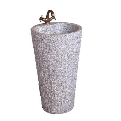 Light grey pedestal sink Freestanding stone bathroom sink granite farm house Washing basin rough antique decor