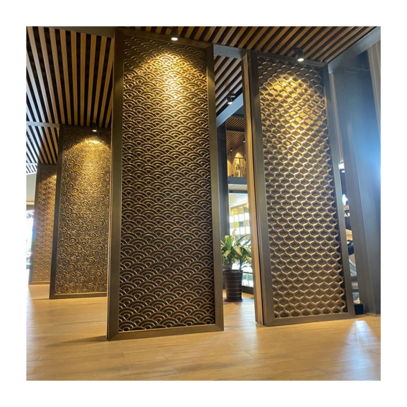 Clubhouse Apartment Hotel Lobby Living Room Partition Wall Panel Metal Relief Hollow Stainless Steel Screen Curtain Wall