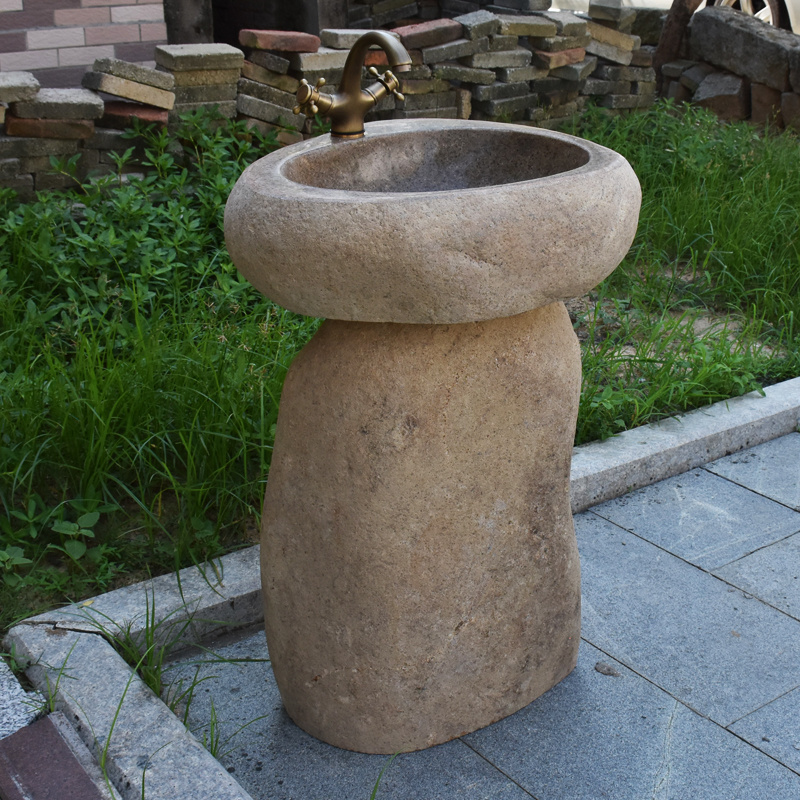 River stone pedestal sink cobble stone bathroom sink granite farm house Washing standing garden corner basins