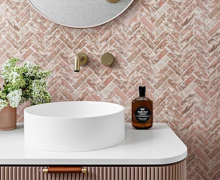 Red Marble mosaic tile bathroom wall floor tiles natural stone pink chevron herringbone customized tiles mosaik mosaico