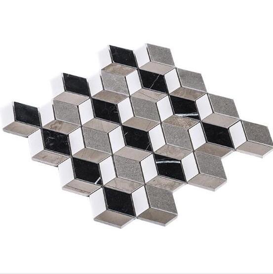 Rhombus marble mosaic tile classic black white  pattern accent bathroom flooring wall tiles kitchen contemporary