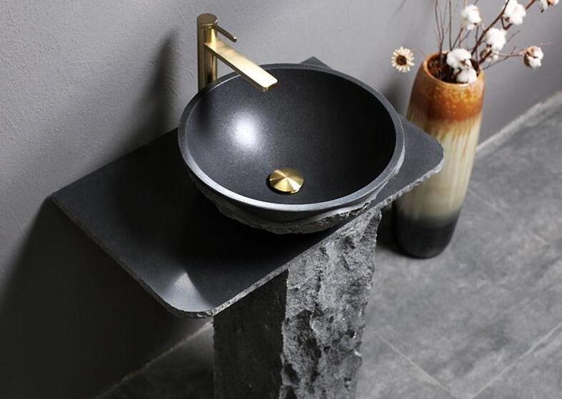 Black granite pedestal sink bathroom stone sink granite Washing basin manufacturer wholesaler cheap sink