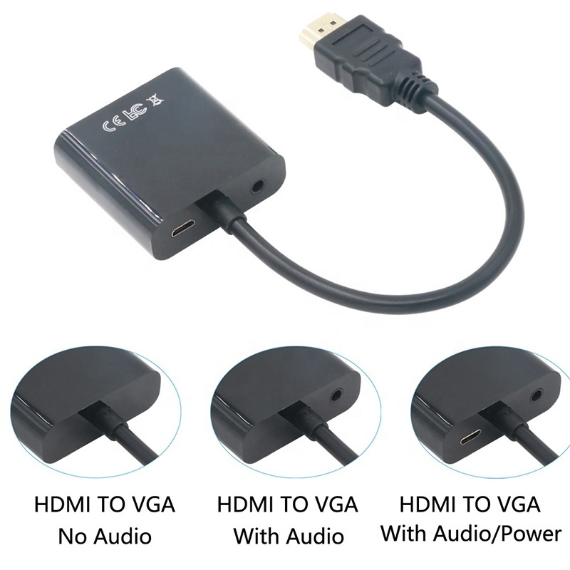 HDMI To VGA Converter Adapter Cable With Micro-USB Power and 3.5MM Audio Jack Cable Adapter M/F 1080P