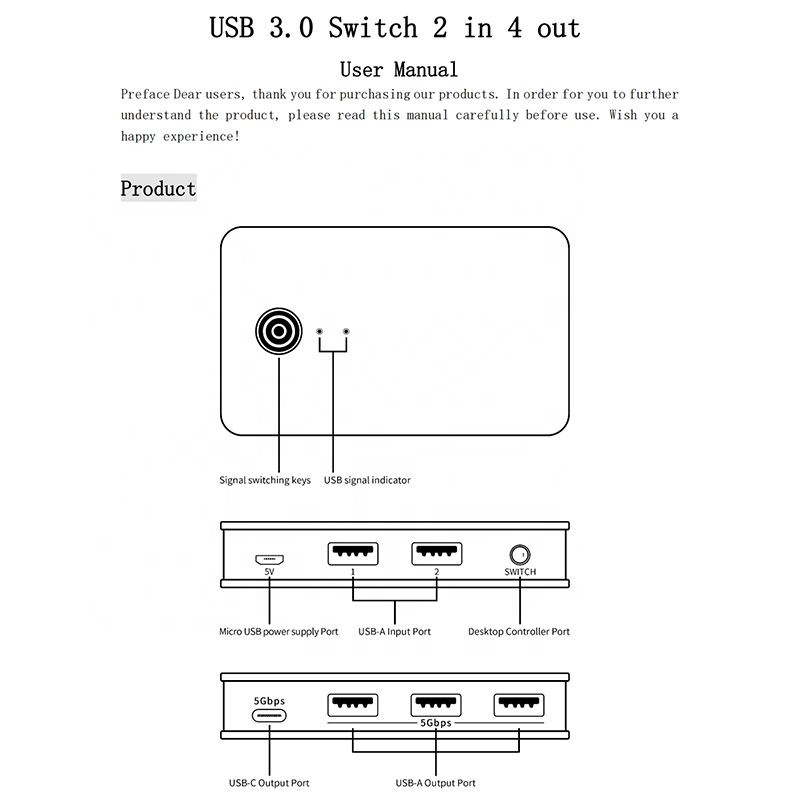 USB 3.0 2 In 4 Out Switcher 2x4 2-In 4-Out USB Sharing Switch Box