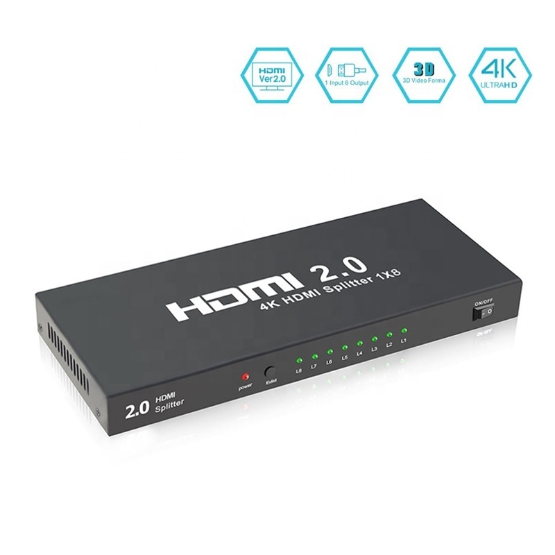 18Gbps 1x8 HDMI 2.0 Splitter 4K 60Hz/HDCP 2.2 8Way HDMI Video Splitter With Edid 8 Port HDMI Splitter 4K 60Hz