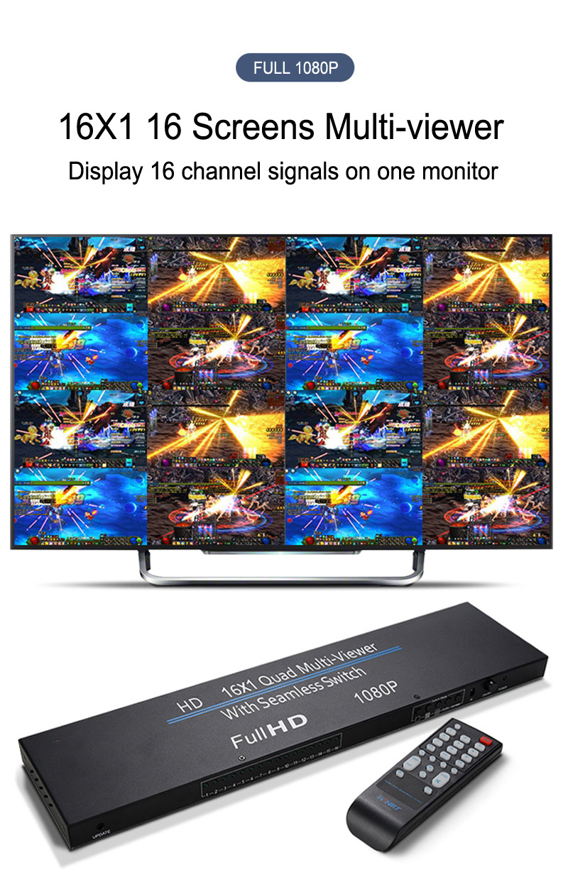 HDMI 16x1 Quad Multi-Viewer Full HD 1080P 16x1 HDMI Multiviewer 16 Input 1 Output With Seamless switch