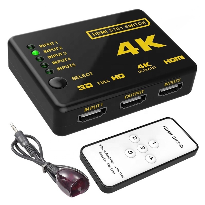 5 In 1 Out HDMI Switcher 5x1 4K 30Hz 5 Ports HDMI Switch With Remote Control IR Receiver - 4K HDMI 5 Port