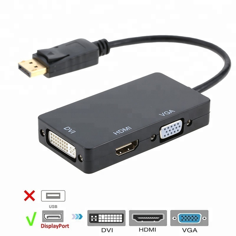 Displayport Display Port DP To HDMI VGA DVI Cable Adapter 1080P 3-In-1