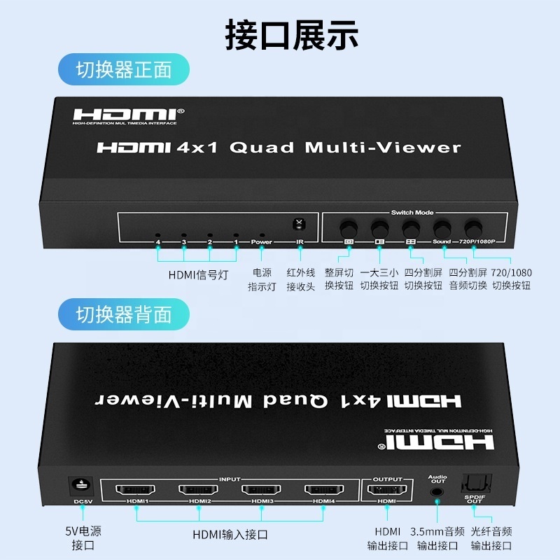 High Quality 1080P Full HD HDMI 4x1 Quad Multi-Viewer Switch HD 1080P 4x1 HDMI Quad Multiviewer