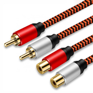 China High Quality 2 RCA 2RCA Coaxial Extension Speaker AV Cable 2RCA 2 RCA Male To 2RCA 2 RCA Female Extension Hifi Audio Cable