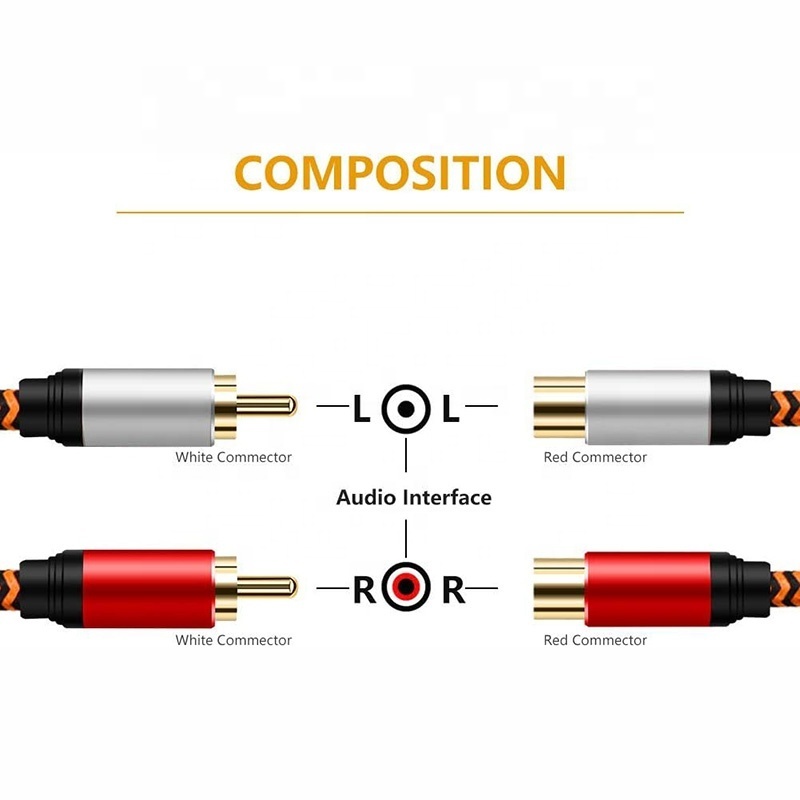 China High Quality 2 RCA 2RCA Coaxial Extension Speaker AV Cable 2RCA 2 RCA Male To 2RCA 2 RCA Female Extension Hifi Audio Cable