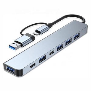 Multi Port USB Splitter USB-C Hub Aluminum Alloy 7 In 1 Adapter OTG Type-C Type C USB 3.0 2.0 Multiport Hub