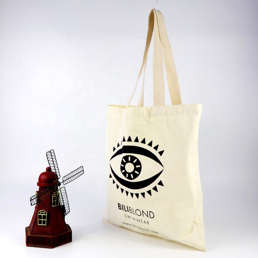 Custom Logo Reusable Foldable Handled Shopping Bag, Cotton Canvas Fabric Tote Bag