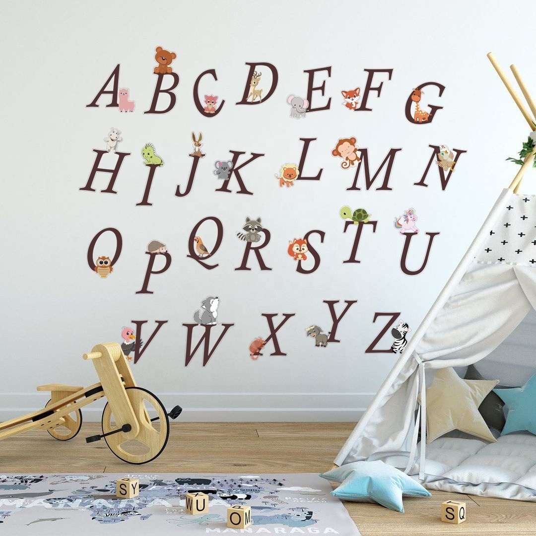 Custom Removable Personalized Self Adhesive Transparent Letter Decal Vinyl Animal Alphabet Wall Stickers